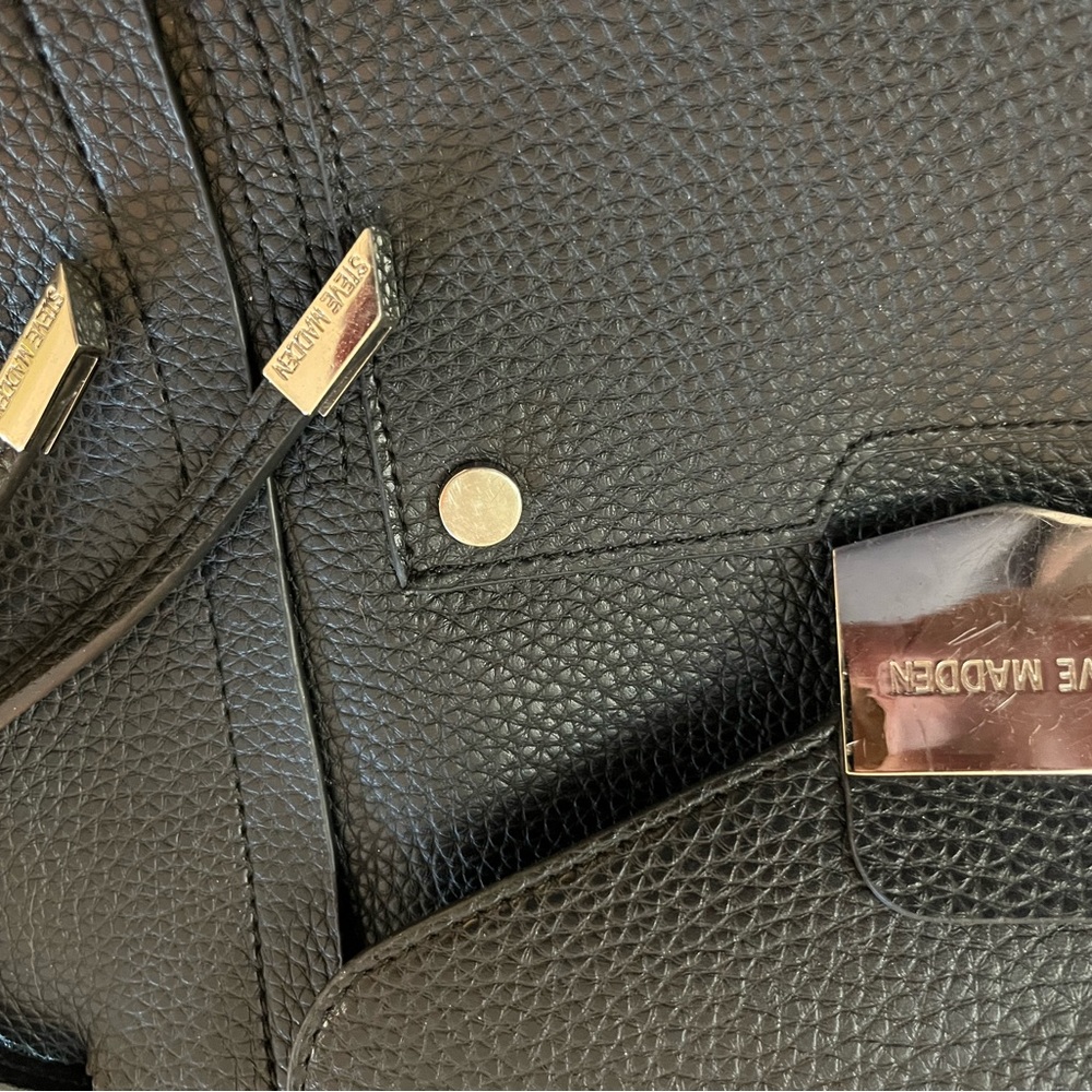 Steve Madden Purse Backpack Drawstring Black Silv… - image 3